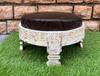 Wooden Round Side Table With Cushion-Carved Sitting Grinder Table-Wooden Bedside Central Table Art Furniture Decor-End Table Art Decor