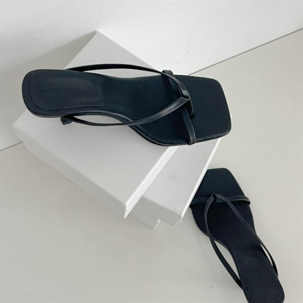 New Arrivals Open Run Women Leather Mid Heel Slim Strap Sandals