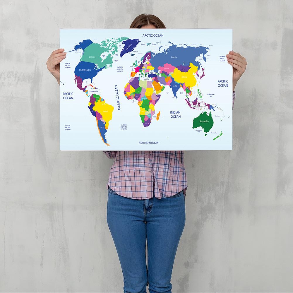 Декоративный постер «Карта мира» Холст с распылением Настенный декор Школьные принадлежности Гостиная Украшение для дома