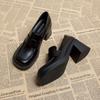Thick-Soled British Style Black Small Leather Shoes Women'S Autumn And Winter Skirt Work Deep-Heeled Loafers
