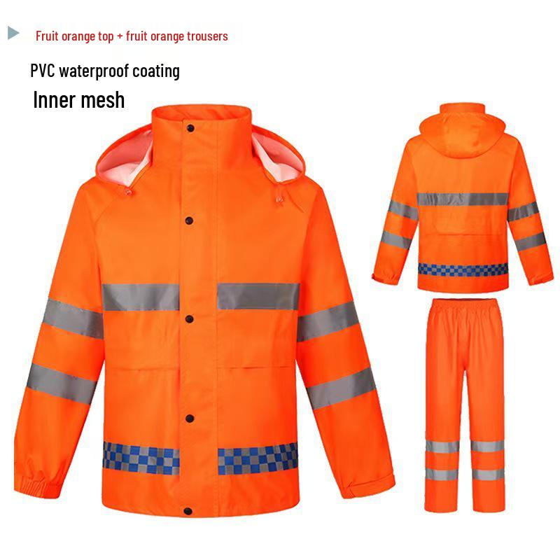 High Visibility Reflective Raincoat Set - 300D Oxford Cloth, Split Design for Outdoor Traffic, Duty, and Rescue Use