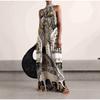 Women Summer O Neck Patchwork Party Dress Sleeveless Printing Fashion Maxi Dress Lace-Up Loose Ladies Dress