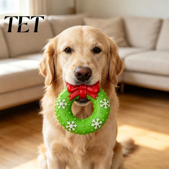 Elastic Rubber Dog Chews Christmas Squeaky Chew Toys, Teeth Cleaning Interactive Pet Holiday Themed Fetch Toys for Pets Balls with Candy Cane