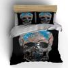 3Pcs Glitter Rhinestone Skull Bedding Set, Silver Blue Sparkle Skeleton Print 1 Duvet Cover 2 Pillowcases Single Double, Gift