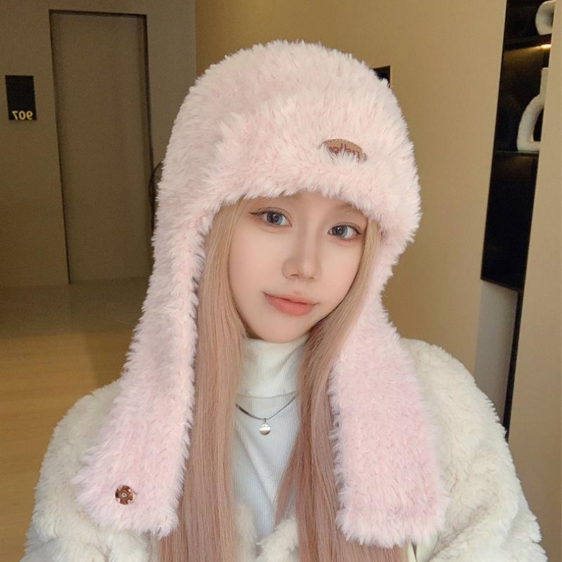 Осенне-зимняя женская теплая длинная утолщенная шапка с плюшевой ветрозащитой для защиты ушей в поездках на работу