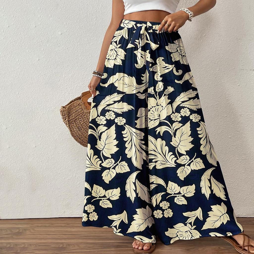 Женские модные свободные повседневные брюки с цветочным принтом и эластичным поясом