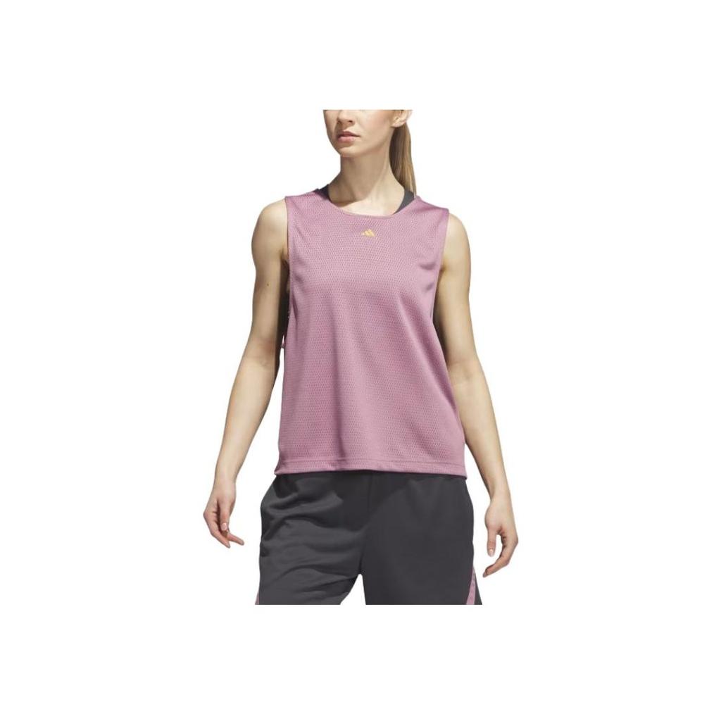 Adidas Логотип сетчатый дышащий круглый вырез без рукавов жилет женский топ розовый IJ5243