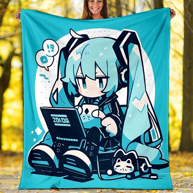 Hatsune Miku printed throw blanket—lightweight,soft,warm;versatile blanket for all seasons—perfect as &air-conditioning throw,nap blanket