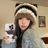 Netroots Harajuku Wind Collision Striped Plush Wool Hat Autumn And Winter Warm And Versatile Cat Ears Ear Protection Hat Women's Hat