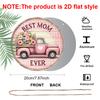 2D Flat, Best Mom Aluminum Sign- Round Pink Truck Design with Floral Motif, Spring Wall Art Decor for Home, Living Room, Dining Room, Cafe Decoration
