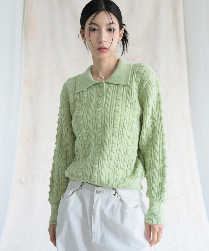 AVANDRESS Lumpy Collar Button Knit Blue