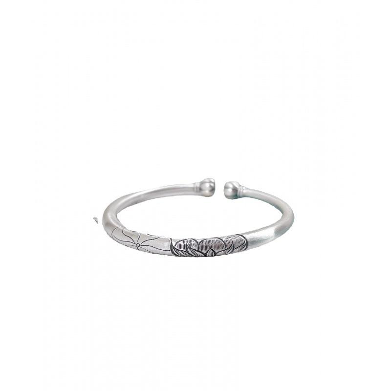 Zuyin 999 Heavy Industry Carved Lotus, Lotus, Pumpkin Head Bracelet, Female Open Solid Engraved Valentine's Day Gift