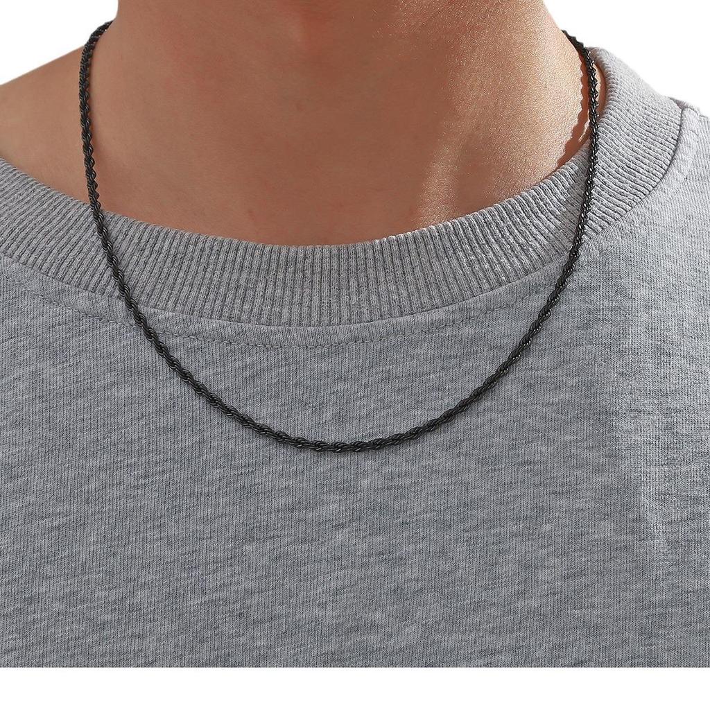 European & American Twist Rope Chain - Electroplated Stainless Steel, 3MM, Color-Preserving, Hip-Hop Style