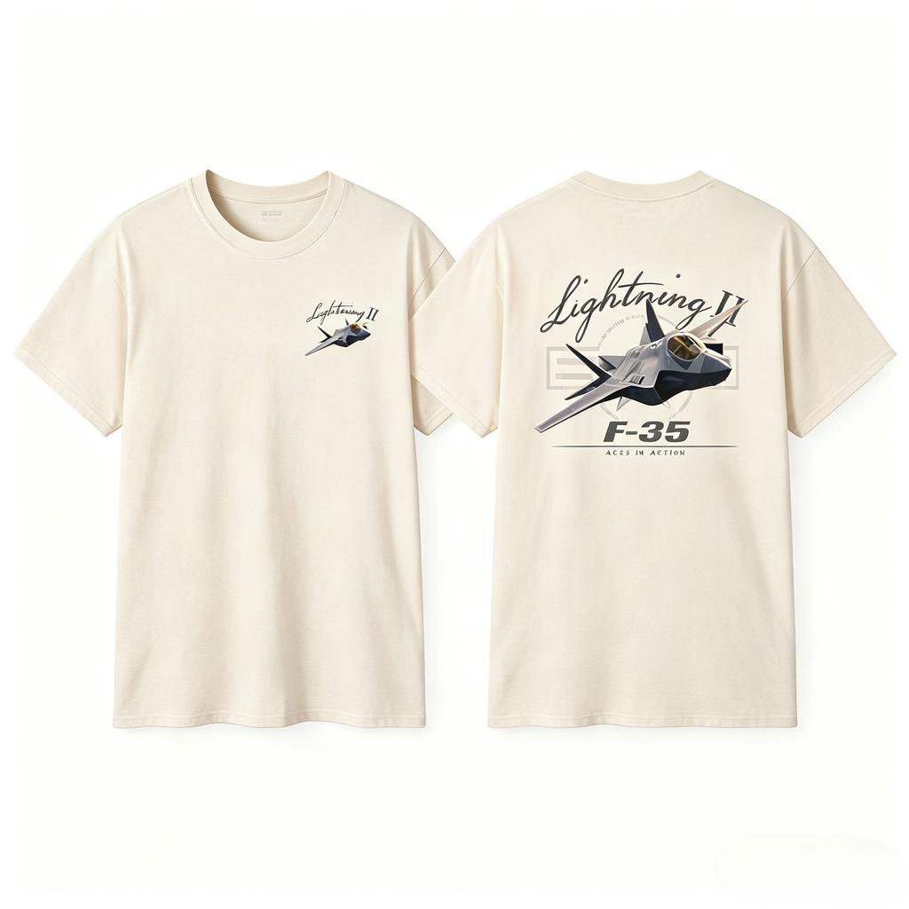 F-35 Lightning II Самолет Спецификация Футболка Военная Авиация Streetwear Хлопковая Футболка Унисекс Повседневный Истребитель Графический Топ