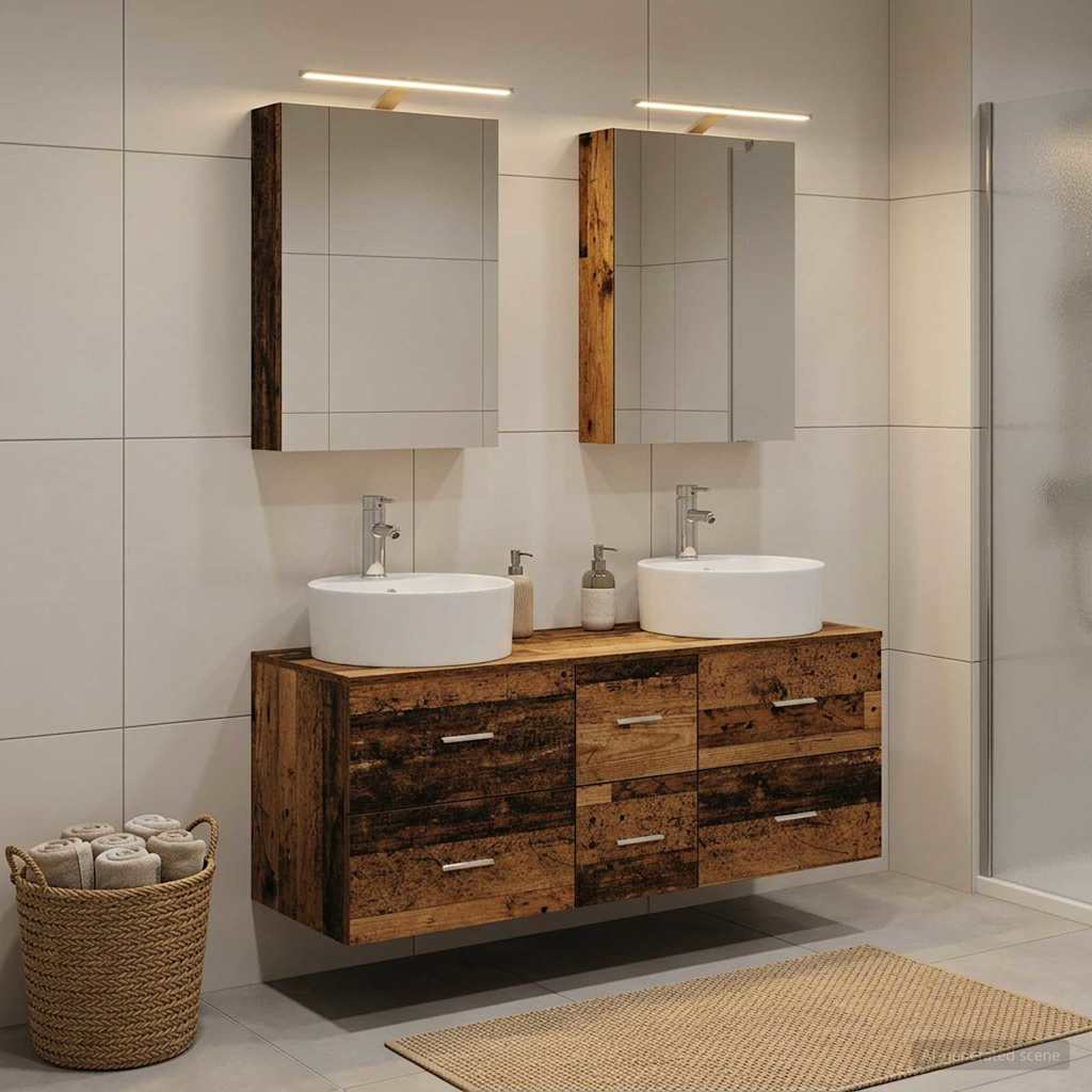 Bathroom Furniture Set 5 pcs Reclaimed Wood Engineered Wood and Glass