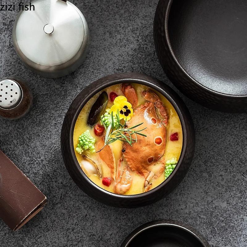 Черная керамическая миска с сотовой текстурой Креативная салатница Супница Миски для десерта Миски для сашими Специальная гостиничная посуда