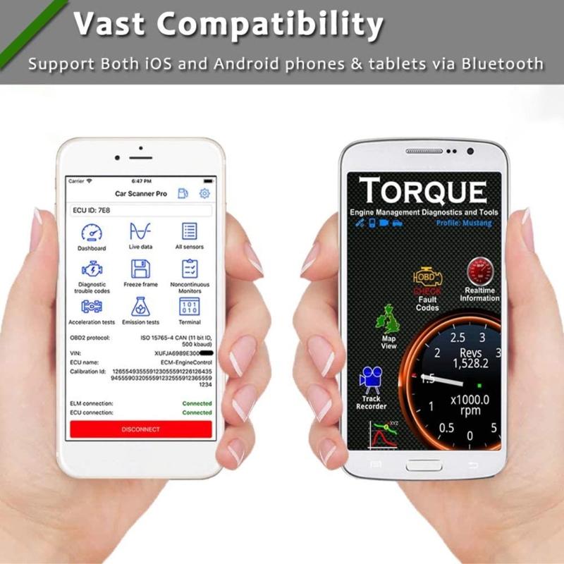 Беспроводной Bluetooth-совместимый диагностический сканер OBD2, считыватель автомобильных кодов и инструмент сканирования ELM327 OBD2 для IOS Android
