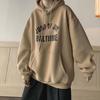 Мужская осенне-зимняя толстовка с капюшоном и буквенным принтом, свободная толстая теплая пуловер с длинными рукавами, ретро средней длины, эластичная манжета на шнурке, толстовка с большим накладным карманом