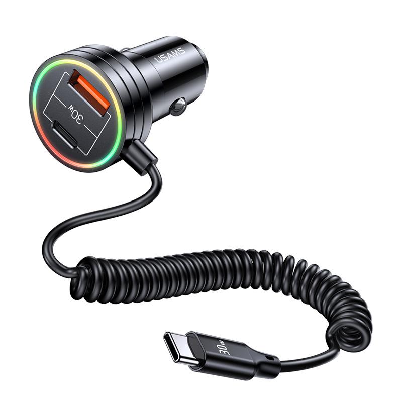 Youshengshi 60W Type-C Fast Charging Car Charger with Light Spring Cable