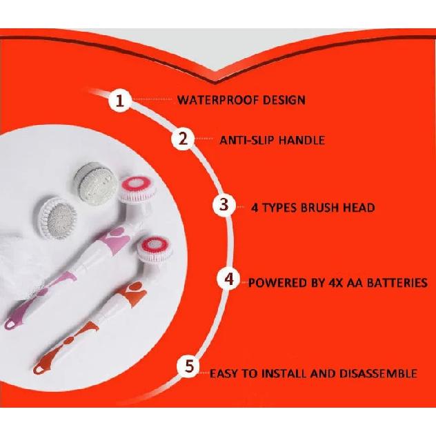NEW 4-In-1 Electric Bath Brush Long Handle Waterproof Body Cleansing Brush Massage Home Shower Clean Spa System Health Care