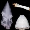 European & American Wedding Dress Accessory Set: Lace Veil, Satin Gloves, Petticoat.
