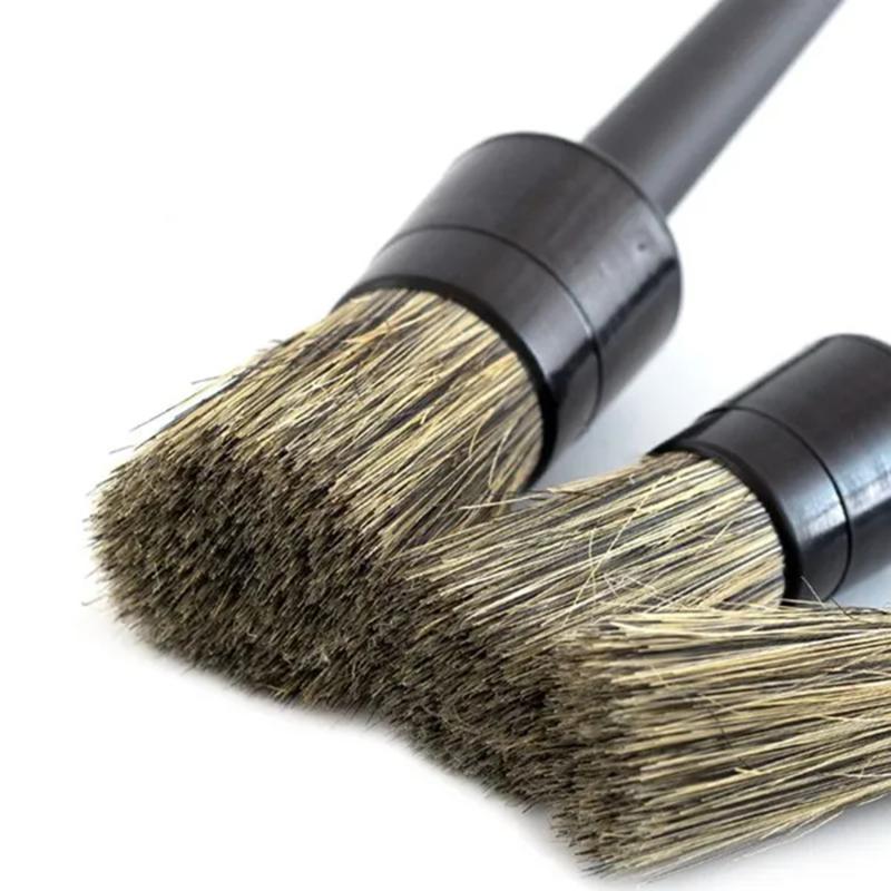 Набор из 3 щеток для мытья автомобиля из натуральной щетины кабана, мягкие щетинистые щетки для чистки автомобиля, аксессуары для мойки шин и колес Atuo