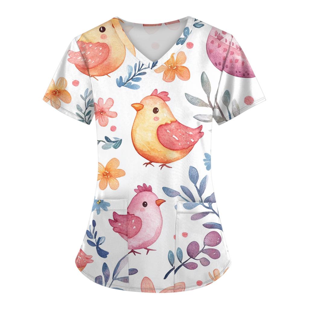 Женские модные комбинезоны с коротким рукавом и V-образным вырезом, с карманами, пасхальные топы с принтом, одежда