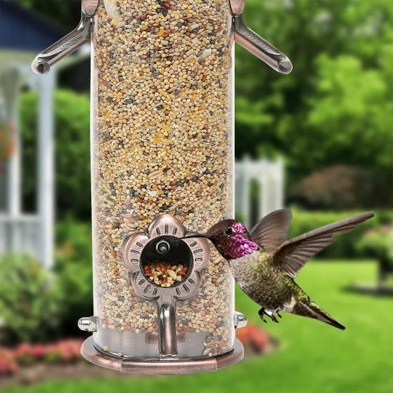 Outdoor Hanging Metal Bird Feeder Four Ports Large Capacity Clear Visible Weather-proof Waterproof Yard Garden Bird Feeding Device