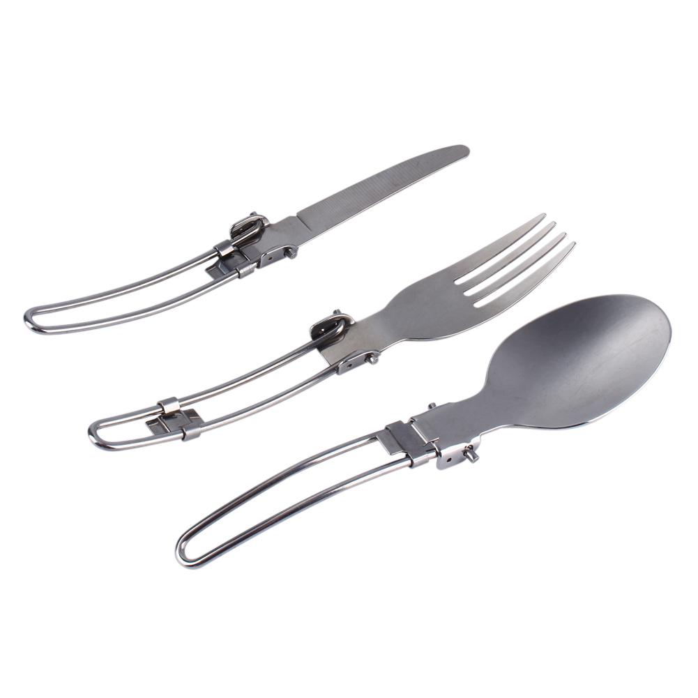 Нержавеющая сталь портативный кемпинг пикник складной набор столовых приборов нож вилка ложка сумка