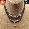 Ожерелье с подвеской Hi Cross, двухслойное ожерелье с подвеской из бисера, кожаное ожерелье в этническом стиле для женщин и мужчин, этнические украшения, подарок
