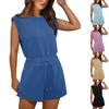 Summer Sleeveless Backless Top With Elastic Waist Pocket Short Jumpsuit
