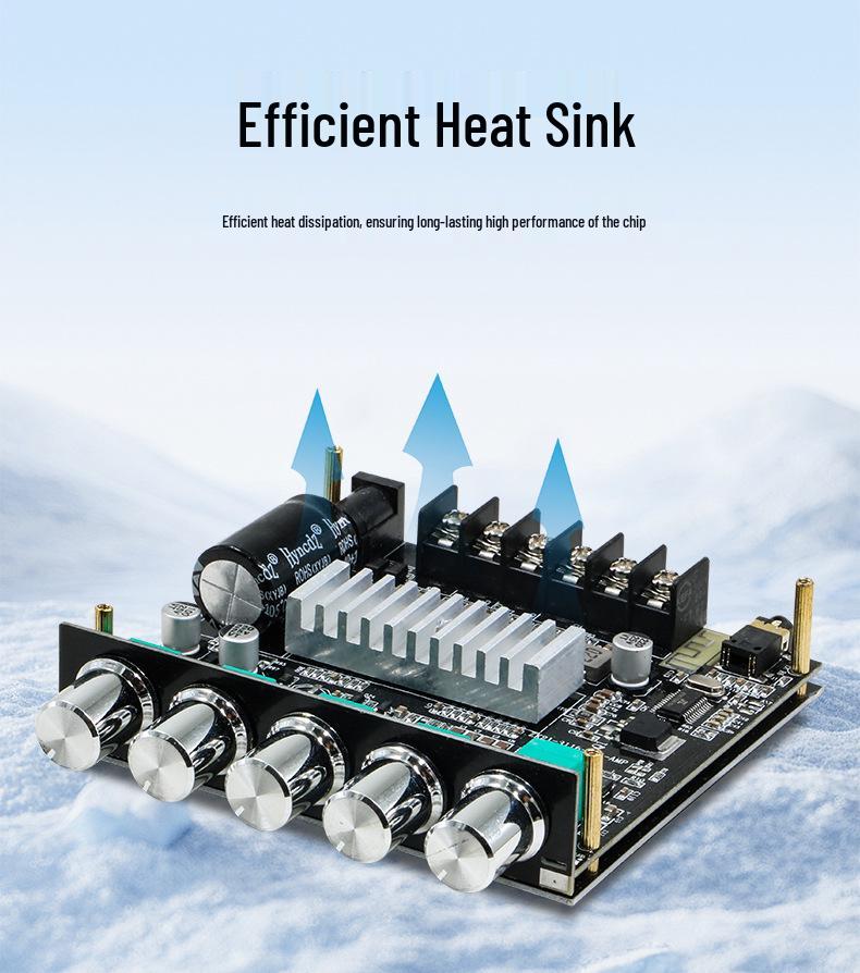 2.1-канальная цифровая плата усилителя с Bluetooth, функциями регулировки высоких/низких частот, супербаса и высокой мощностью для сабвуферов и автомобильных аудиосистем.