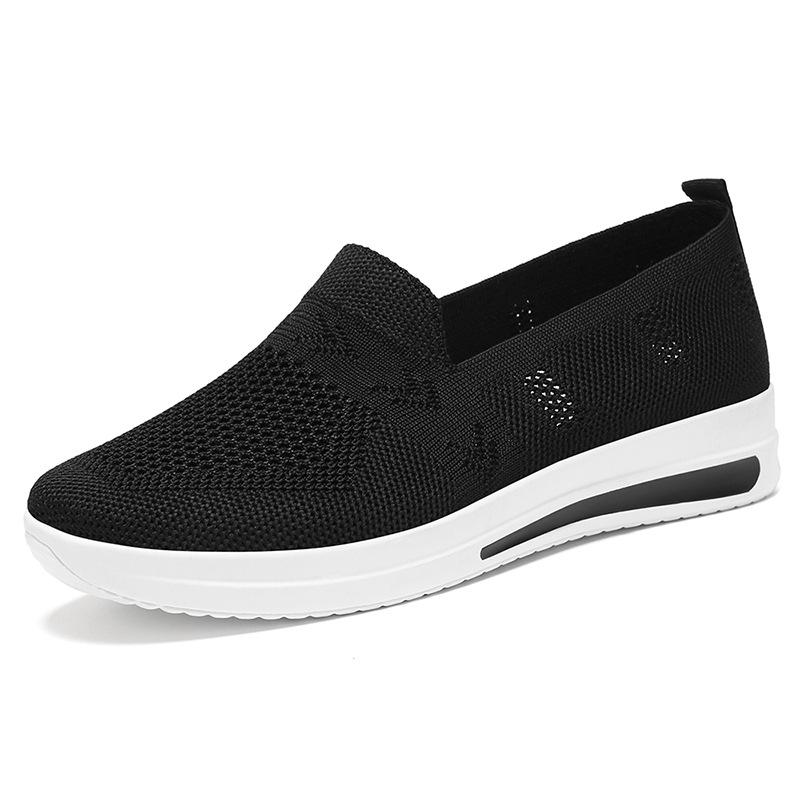 Shoes Women's Spring Flying Weave Breathable Casual Shoes, One Stirrup Shoes, Lightweight Walking Shoes Solid Colour Hundred Single Shoes