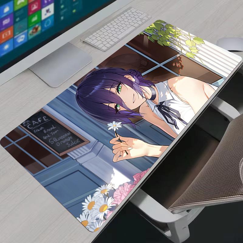 Mouse Pad Kawaii Anime Girl Reze Keyboard Pad Laptop Pc Black And White Flower Desktop Mouse Mat Cchainsaw Man Gaming Mousepad