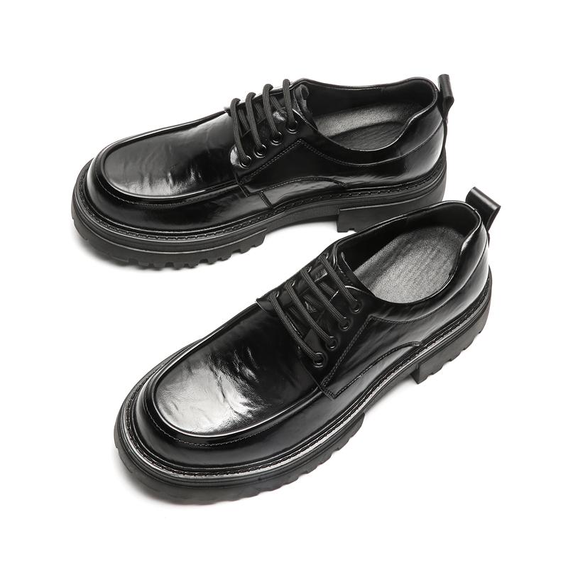 Мужские туфли из кожи с круглым носком и толстой подошвой. Модные туфли в британском стиле для свадьбы, вечеринки, отдыха на природе, бизнеса, высокие кожаные туфли.
