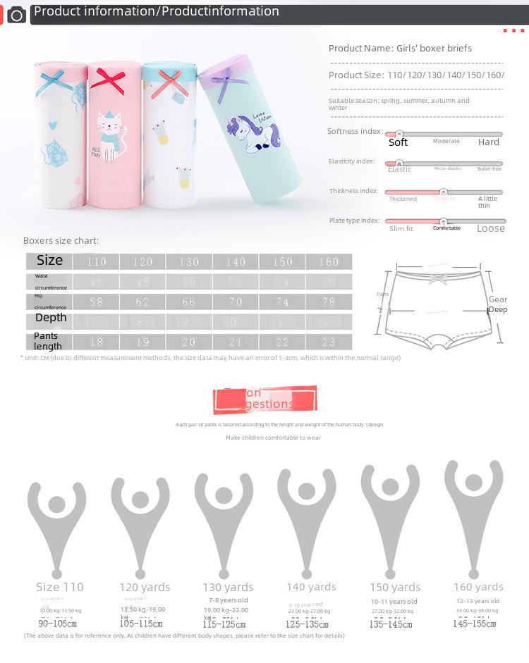 Детские антибактериальные трусы-боксеры с мультяшным рисунком, трусы из чистого хлопка для девочек - доступны в размерах S, M, L