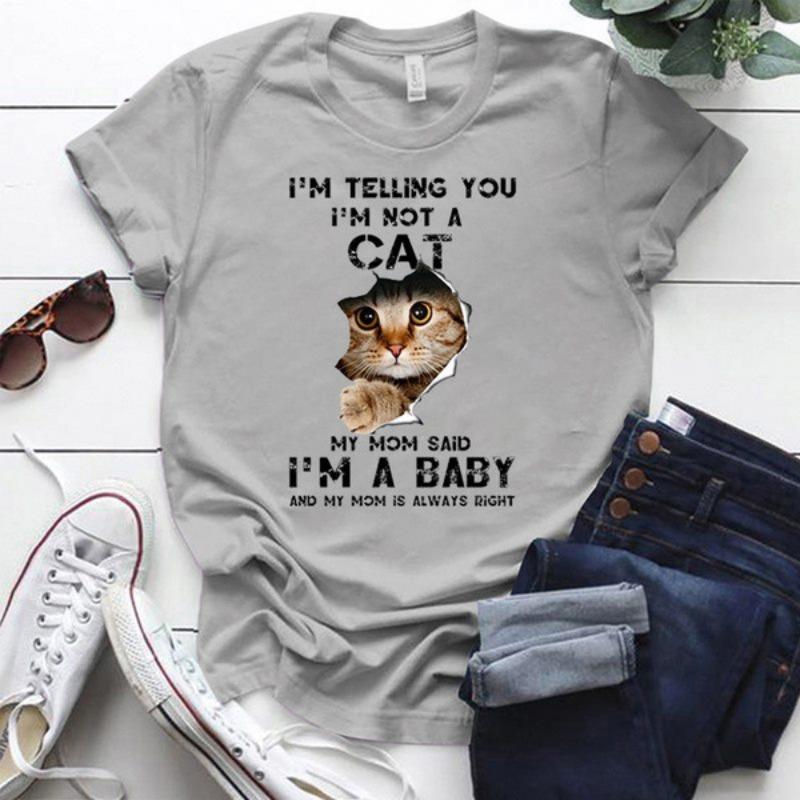 Летнее веселье Кошачий узор Принт Круглый вырез Свободный Хлопок Короткий рукав Топ Футболки Женские