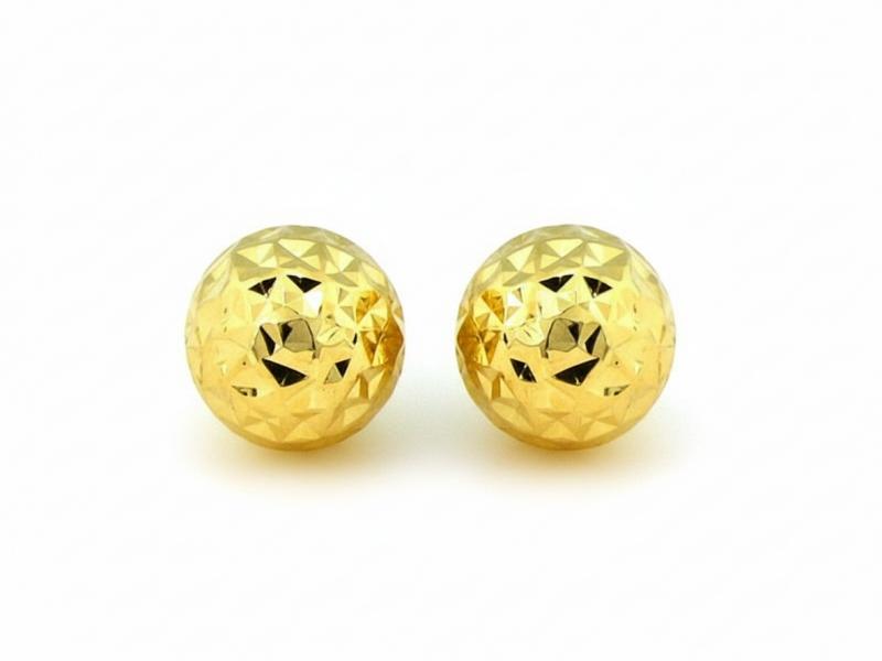 375 gold ball earrings, diamond stud balls, 0.48g, 9kt studs