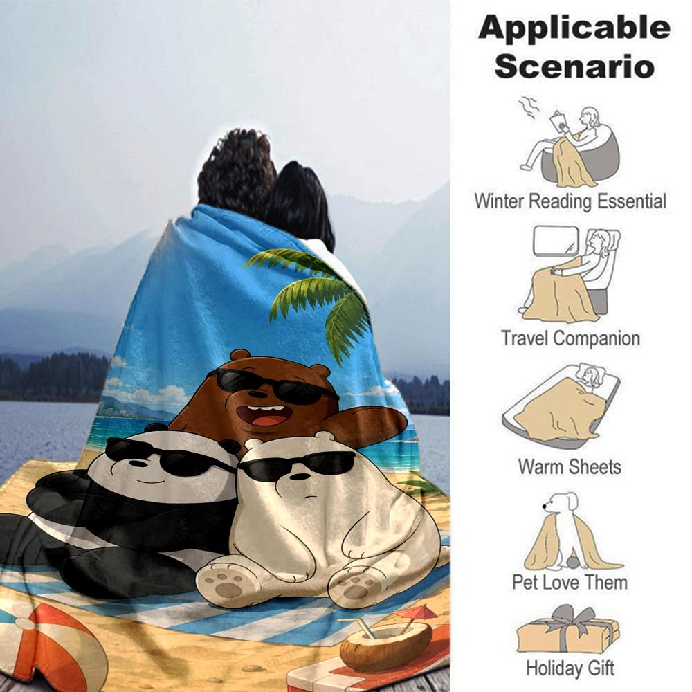 We bare bears Print Flannel Blanket High Quality Warm Comfortable Cover for All Seasons Perfect for Gifts Home Decor