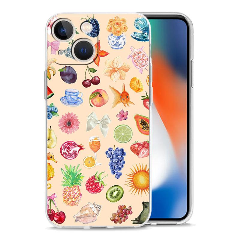 Чехол для телефона iPhone 17 Air Cases iPhone 16 15 12 13 14 Pro Max SE 7 8 Plus iPhone11 Прозрачный чехол Фруктовый сок Цветочный узор