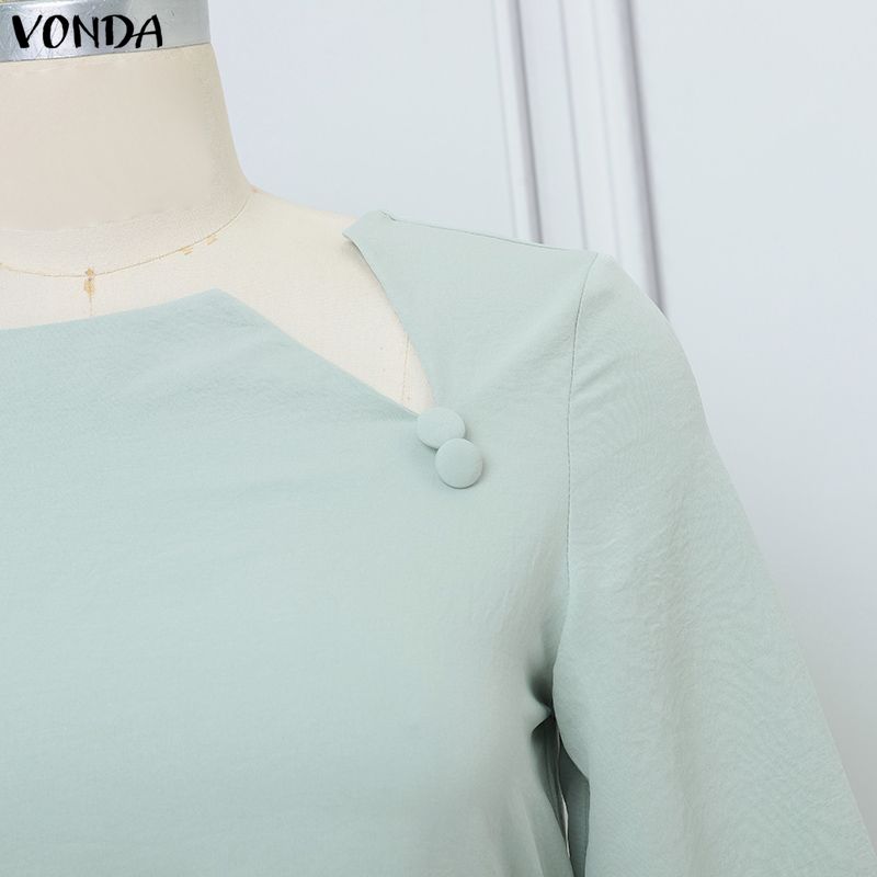 VONDA 2 шт. Женский костюм-двойка с блузкой с 3/4 рукавом и брюками, повседневный элегантный