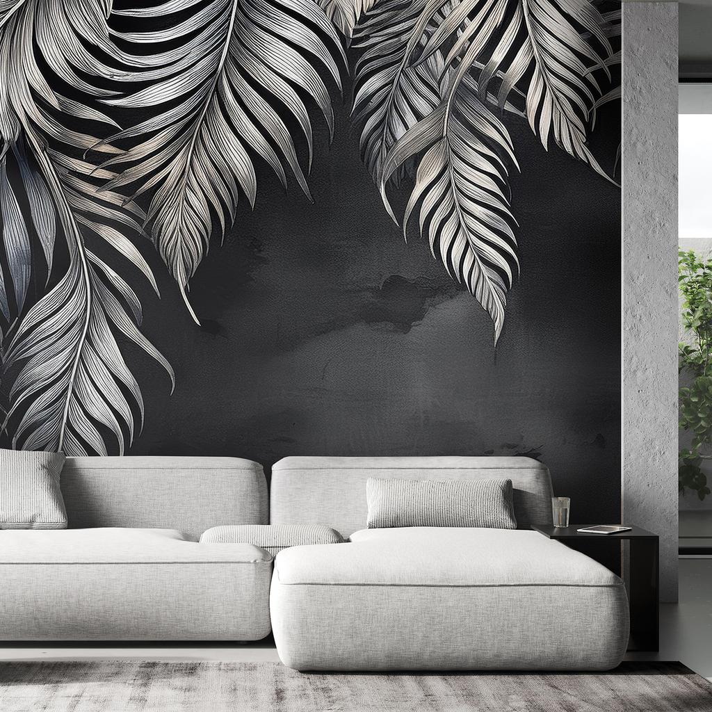 Wallpaper Grey tropical leaves