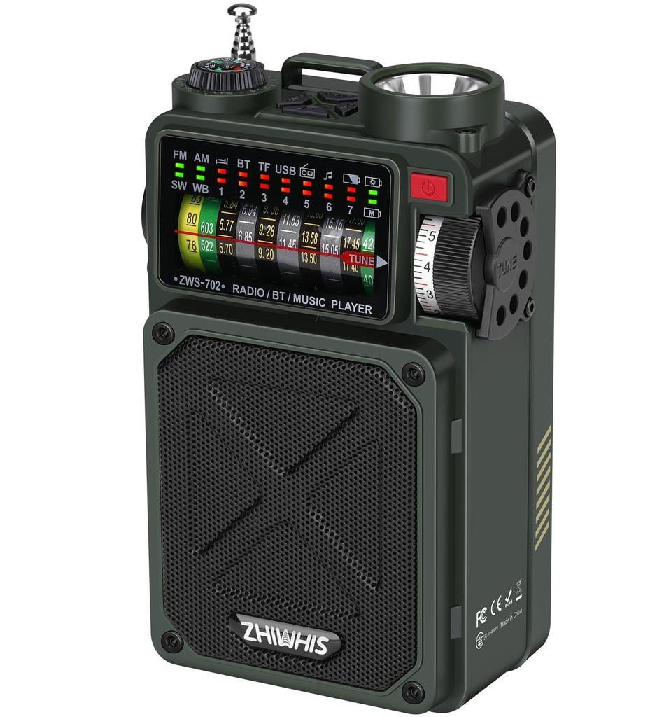 ZHIWHIS Bluetooth Speaker Disaster Prevention Radio FM Compatible Flashlight Charging Playback Card Hours Continuous Compliance Certified Outdoor ZWS