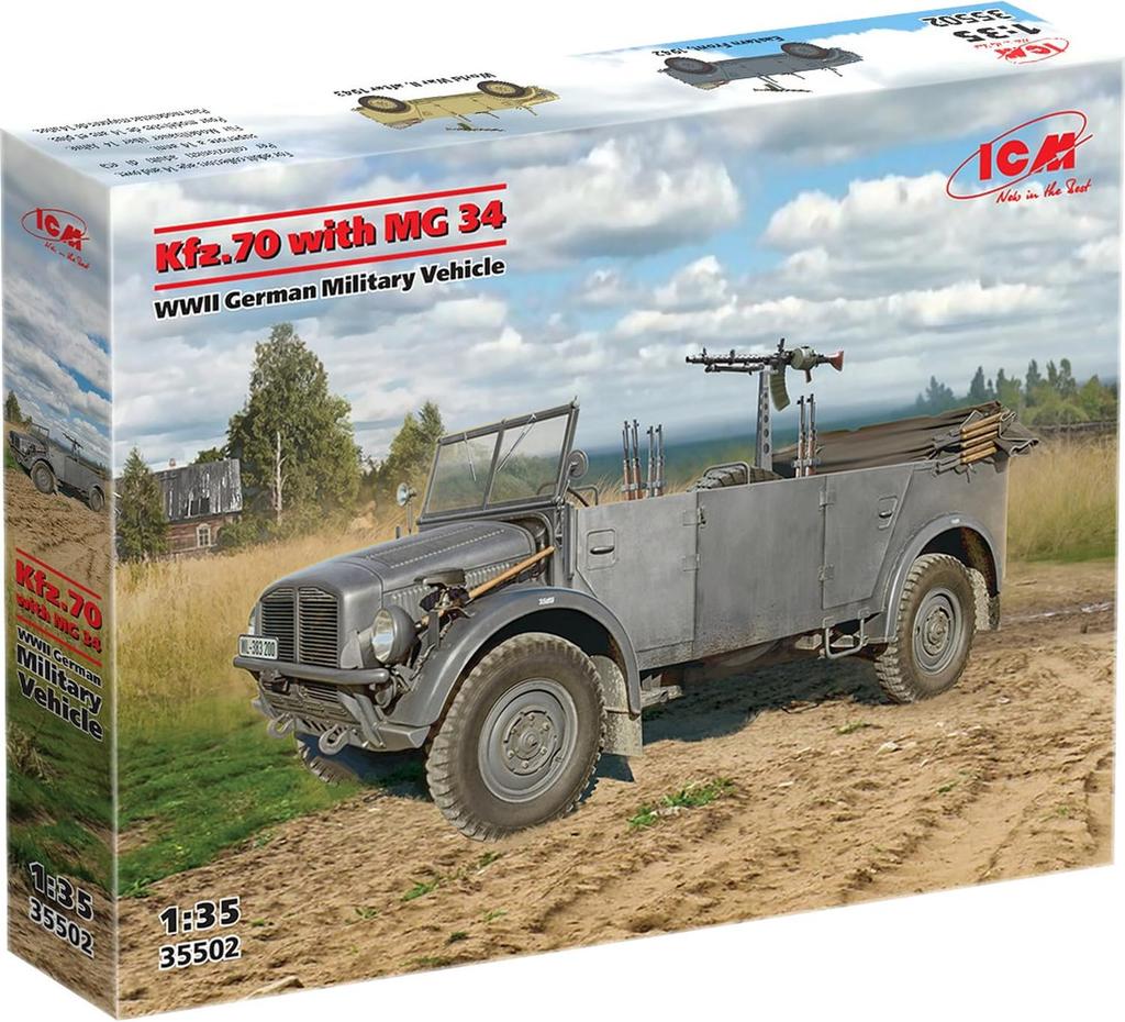 Пластиковая модель немецкого бронетранспортера ICM 35502 1/35 Kfz.70 с MG34 (военный автомобиль)