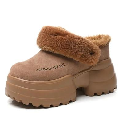 Модные туфли высшего качества из спилковой кожи 10 см, вулканизированная платформа, танкетка, весенние туфли, ботильоны, женские туфли-лодочки, зимние плюшевые теплые тапочки, осень