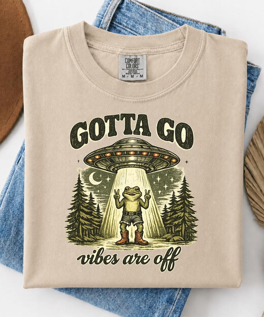 Funny Frog UFO Shirt Gotta Go Vibes Are Off Alien T-Shirt, Sci Fi Lover Gift, Frog Fan Graphic Tee