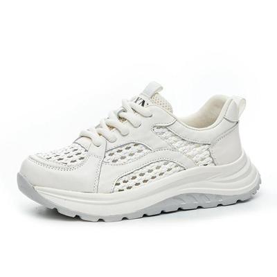 Модные летние плетеные сетчатые туфли 4,5 см Женские кроссовки на толстой подошве на шнуровке Легкие дышащие из натуральной кожи Повседневные кроссовки 2025 Женская обувь