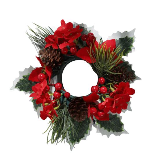 Christmas Candle Ring Mini Pine Leaf Candle Wreath Festive Seasonal Candle Holder Ring Farmhouse Holiday Decor