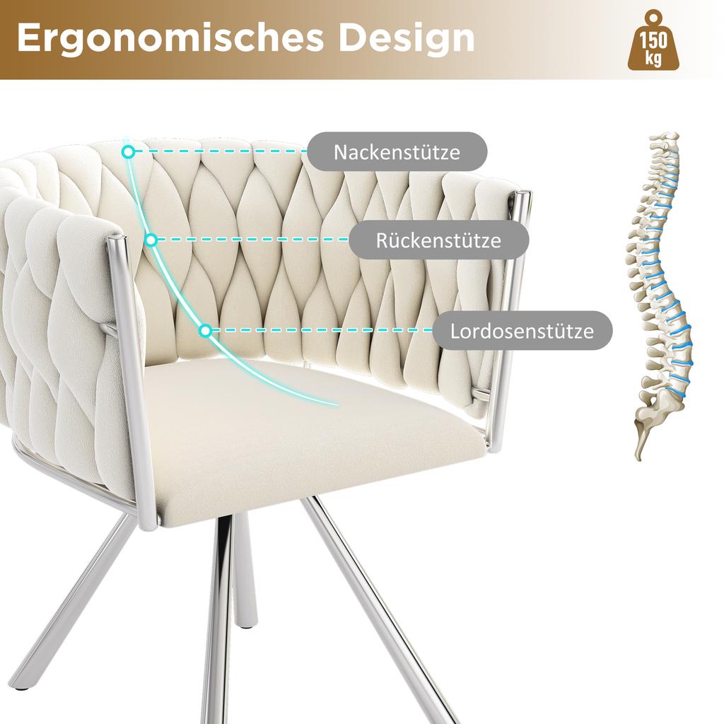 Velvet Dining Chair, Set of 2, Single Light Luxury Living Room Bedroom Swivel Chair, Leisure Swivel Chair with Four Metal Support Legs, Beige+Silver