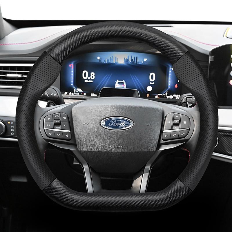 Fypaj3 Подходит для Ford Дышащие отверстия Кожа Матовая Текстура Углеродного волокна Чехол на рулевое колесо Подходит для Focus Mk2 Mk3 Fiesta Mk7 Transit Custom